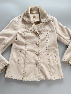Y2K Faux Suede‎ Jacket, Shearling Trim Coat, Toggle Jacket, Boho Western Coat. M